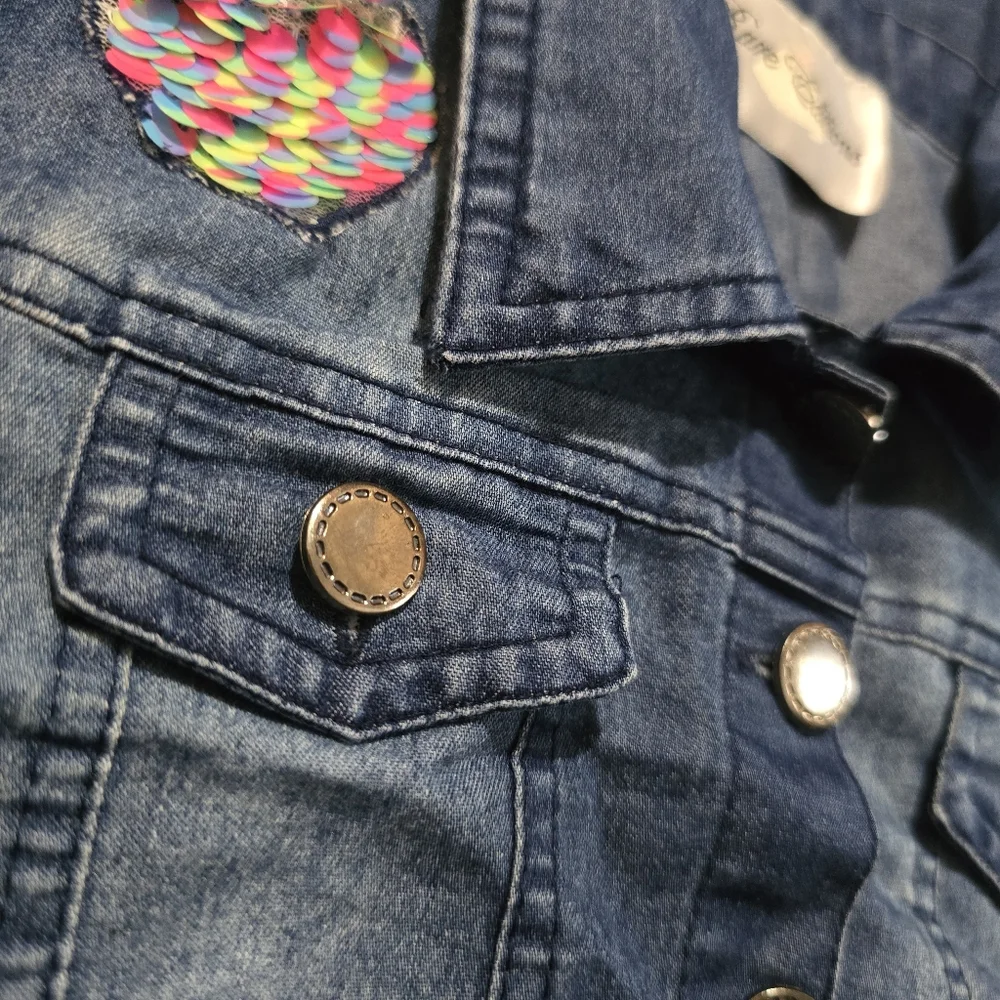Rare Editions Girl's Distressed Sequin Vest‎ Blue – Size 7 Small